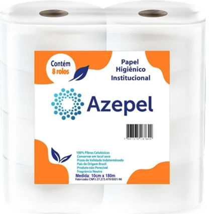 Papel Higiênico 100% Celulose Azepel 8x10x180m