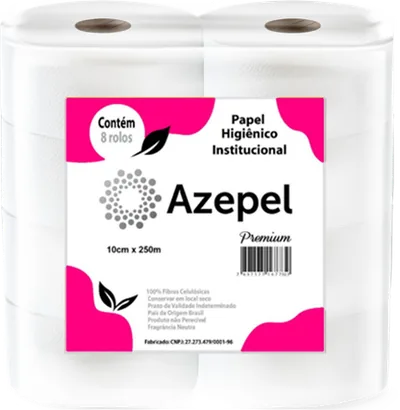 Papel Higiênico 100% Celulose Azepel 8x10x250m