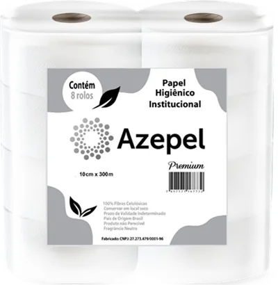Papel Higiênico 100% Celulose Azepel 8x10x300m