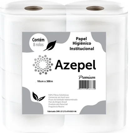 Papel Higiênico 100% Celulose Azepel 8x10x300m