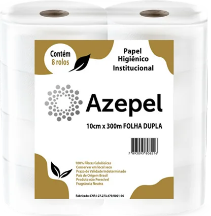 Papel Higiênico 100% Celulose Azepel Folha Dupla 8x10x300m